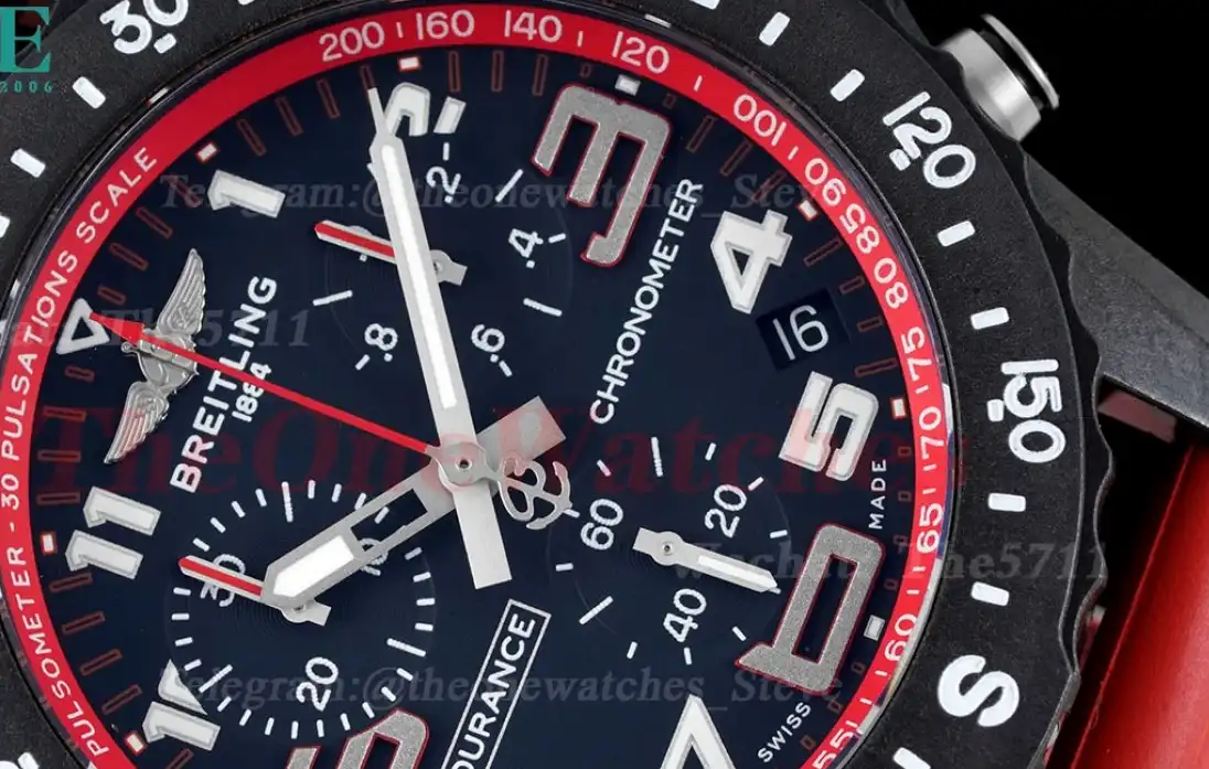 Professional Chronograph PVD Black Dial On Red Strap Swiss Quartz