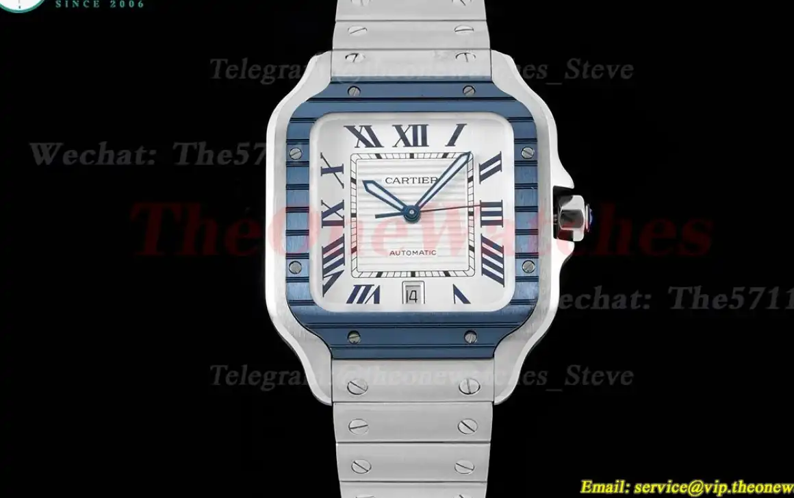 Santos De Cartier Mens XL 40MM SS RU White Textured Dial GF MY9019