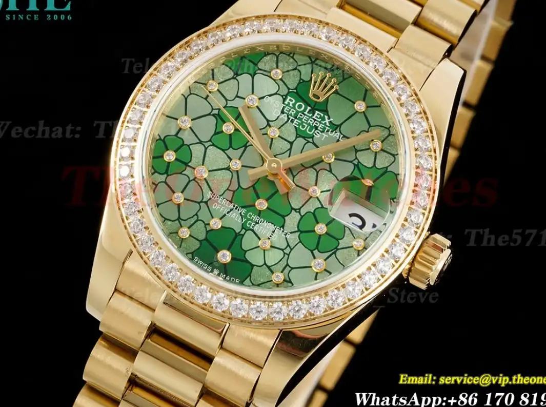 Datejust 31mm Dia YG YG Green Flower Dial JDF A2824