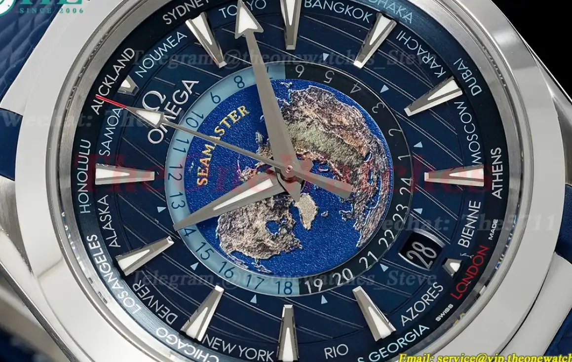 Aqua Terra 150M 43mm Worldtimer SS RU Dark Blue Dial VSF A8938