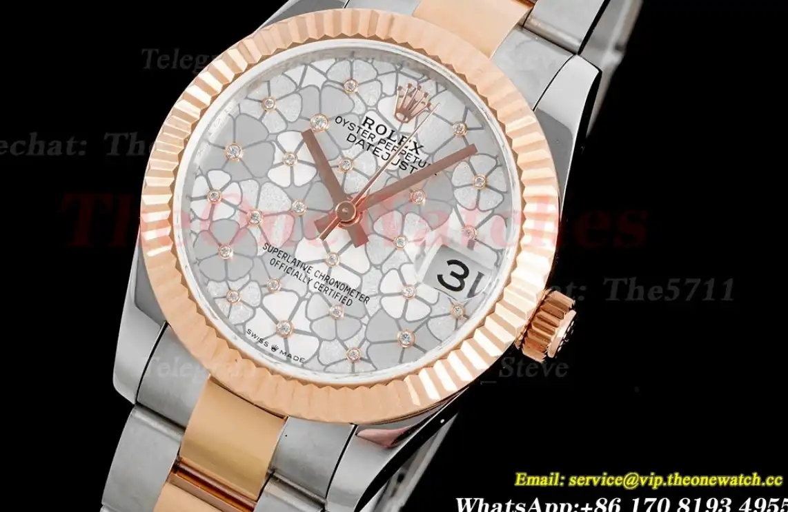 Datejust 31mm SS RG Flt Oyster White Flower JDF A2824