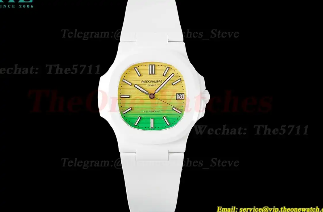 Nautilus AET 5711 40mm White Cer RU Yellow Green Dial AMGF MY9015