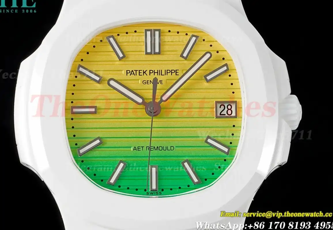 Nautilus AET 5711 40mm White Cer RU Yellow Green Dial AMGF MY9015