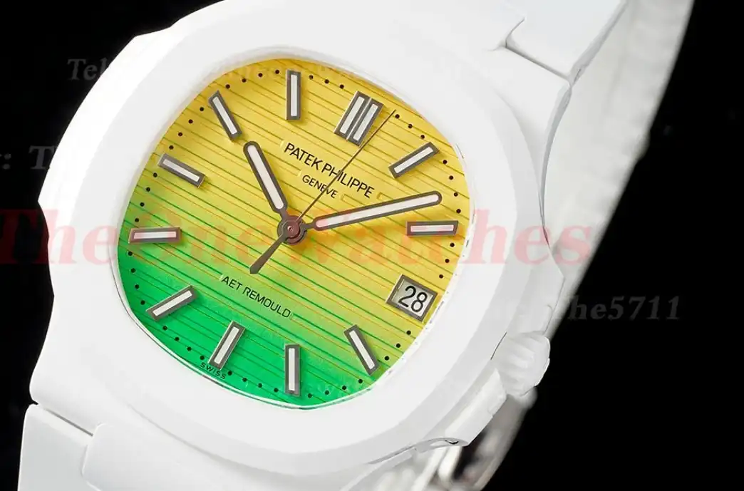 Nautilus AET 5711 40mm White Cer RU Yellow Green Dial AMGF MY9015