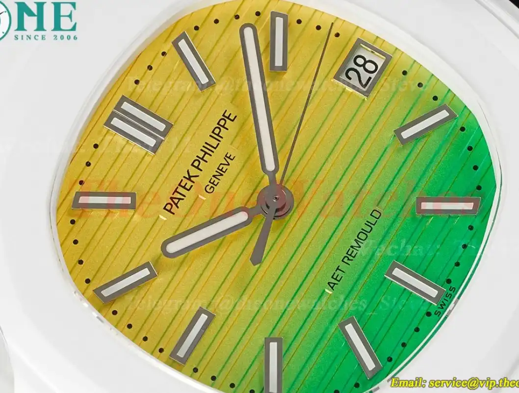 Nautilus AET 5711 40mm White Cer RU Yellow Green Dial AMGF MY9015