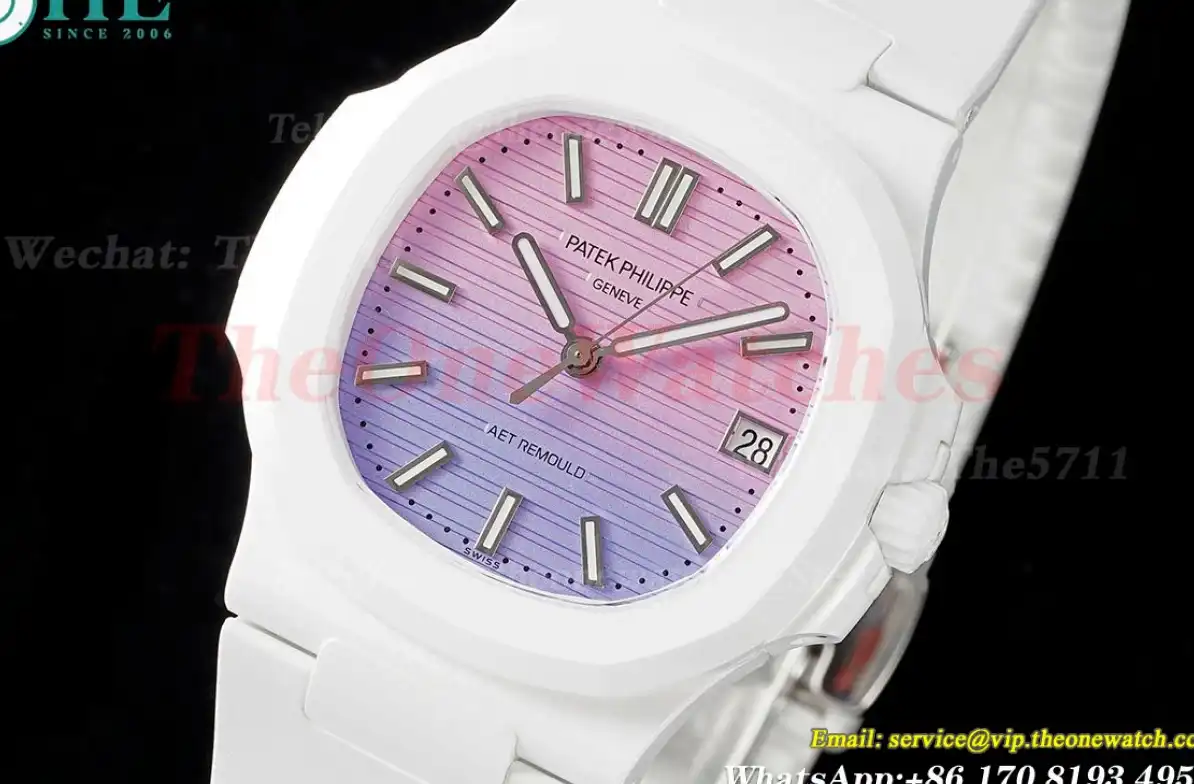 Nautilus AET 5711 40mm White Cer RU Pink Purple Dial AMGF MY9015