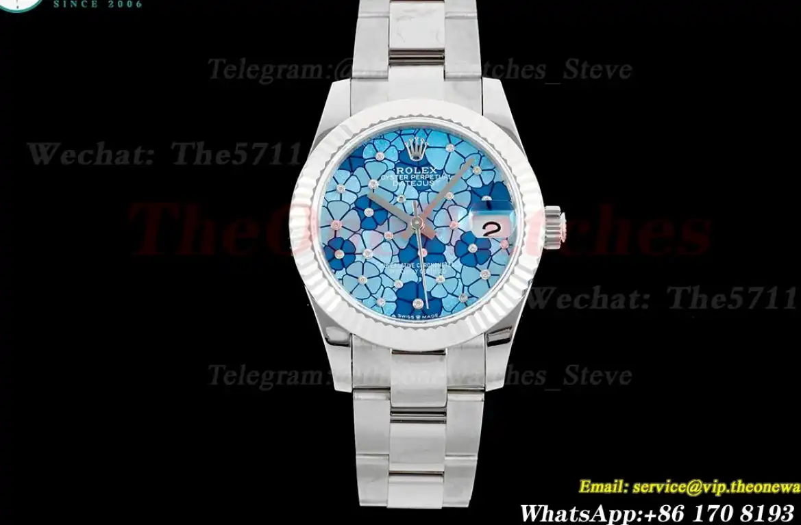 Datejust 31mm SS SS Flt Oyster Blue Flower JDF A2824