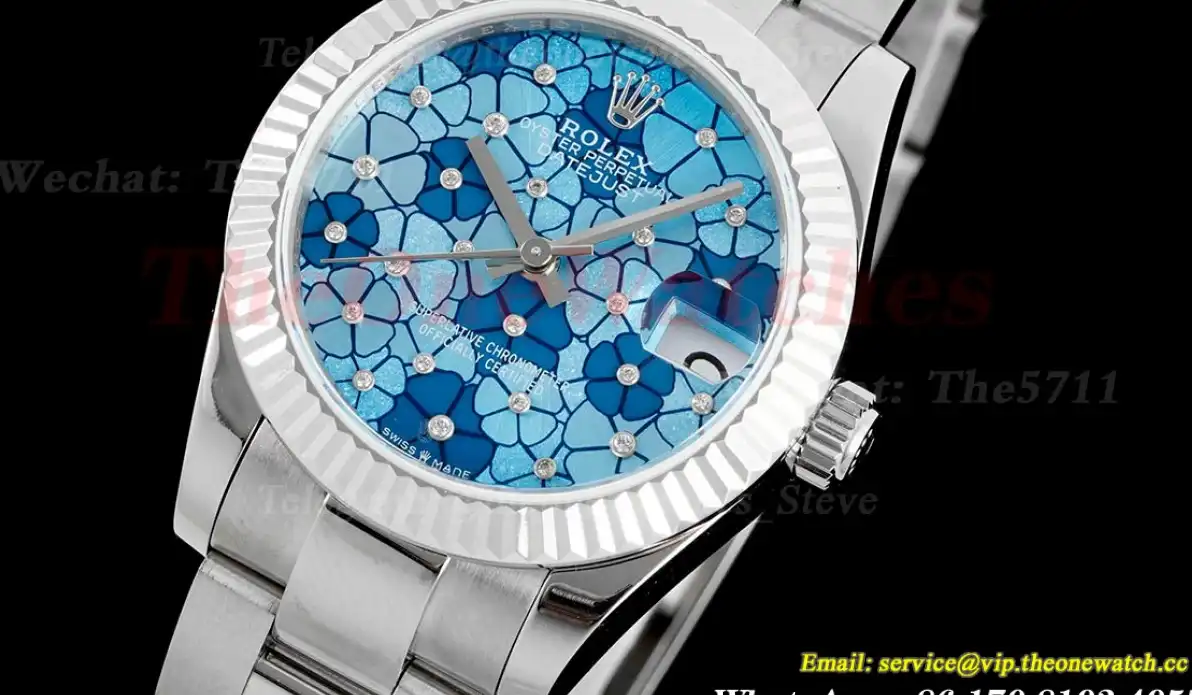 Datejust 31mm SS SS Flt Oyster Blue Flower JDF A2824