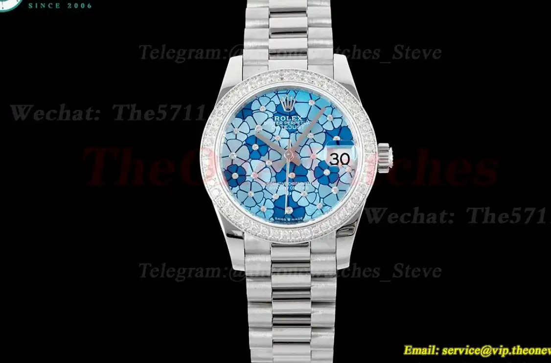 Datejust 31mm SS SS Dia President Blue Flower JDF A2824