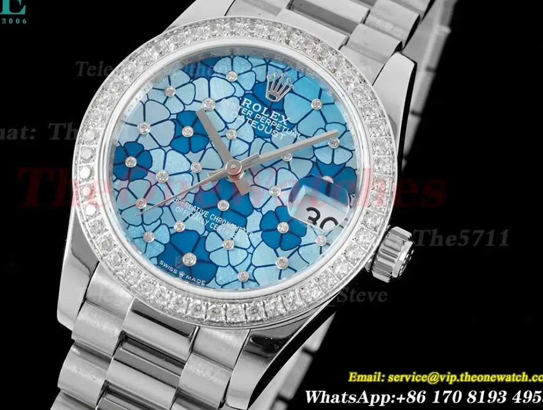 Datejust 31mm SS SS Dia President Blue Flower JDF A2824