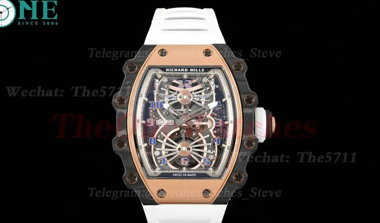 RM21-01 Tourbillon Transparent Skeleton Dial with White Rubber strap RMF