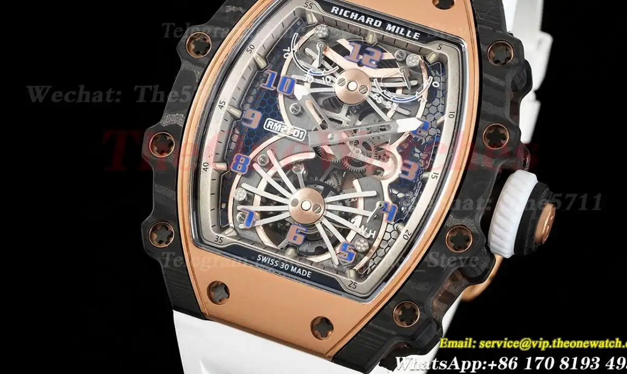 RM21-01 Tourbillon Transparent Skeleton Dial with White Rubber strap RMF