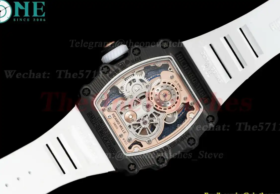 RM21-01 Tourbillon Transparent Skeleton Dial with White Rubber strap RMF