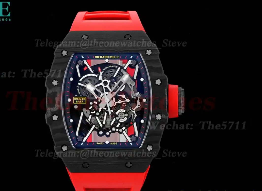 RM035-02 Carbon RU Skeleton Dial on Red Strap ZF NH05