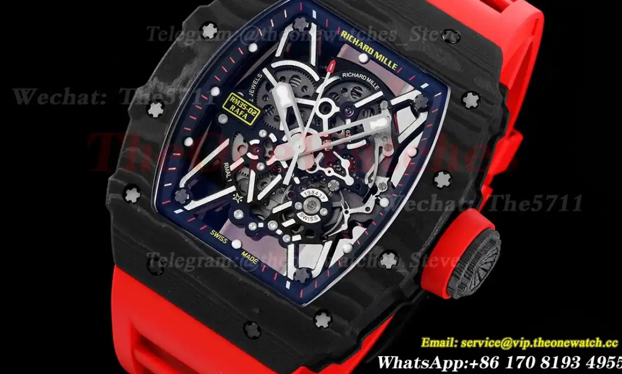 RM035-02 Carbon RU Skeleton Dial on Red Strap ZF NH05