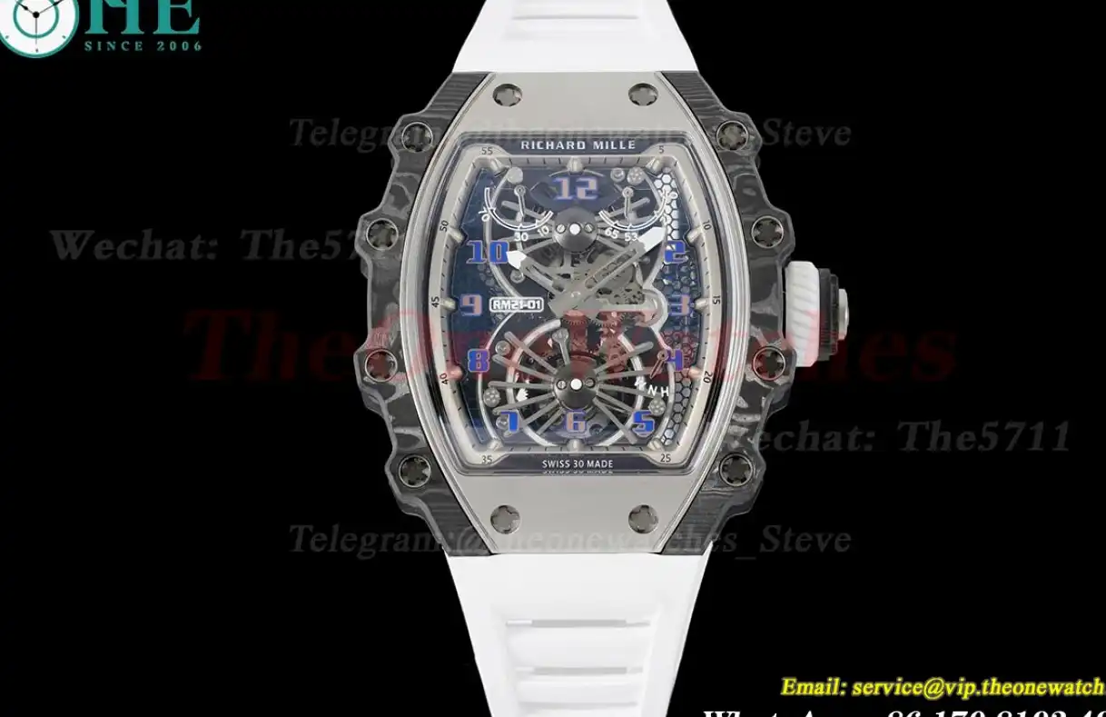 RM21-01 Tourbillon Transparent Skeleton Dial With White Rubber strap RMF