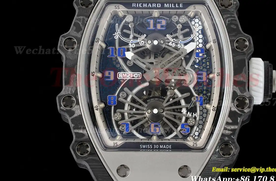 RM21-01 Tourbillon Transparent Skeleton Dial With White Rubber strap RMF