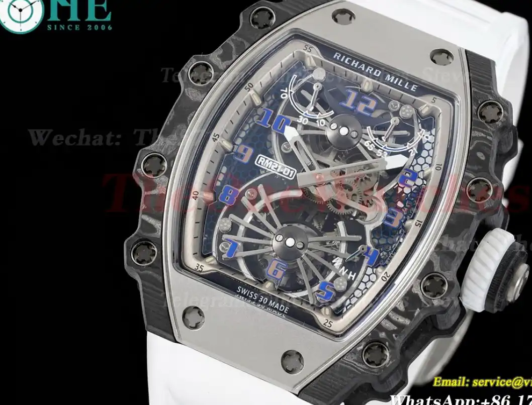 RM21-01 Tourbillon Transparent Skeleton Dial With White Rubber strap RMF