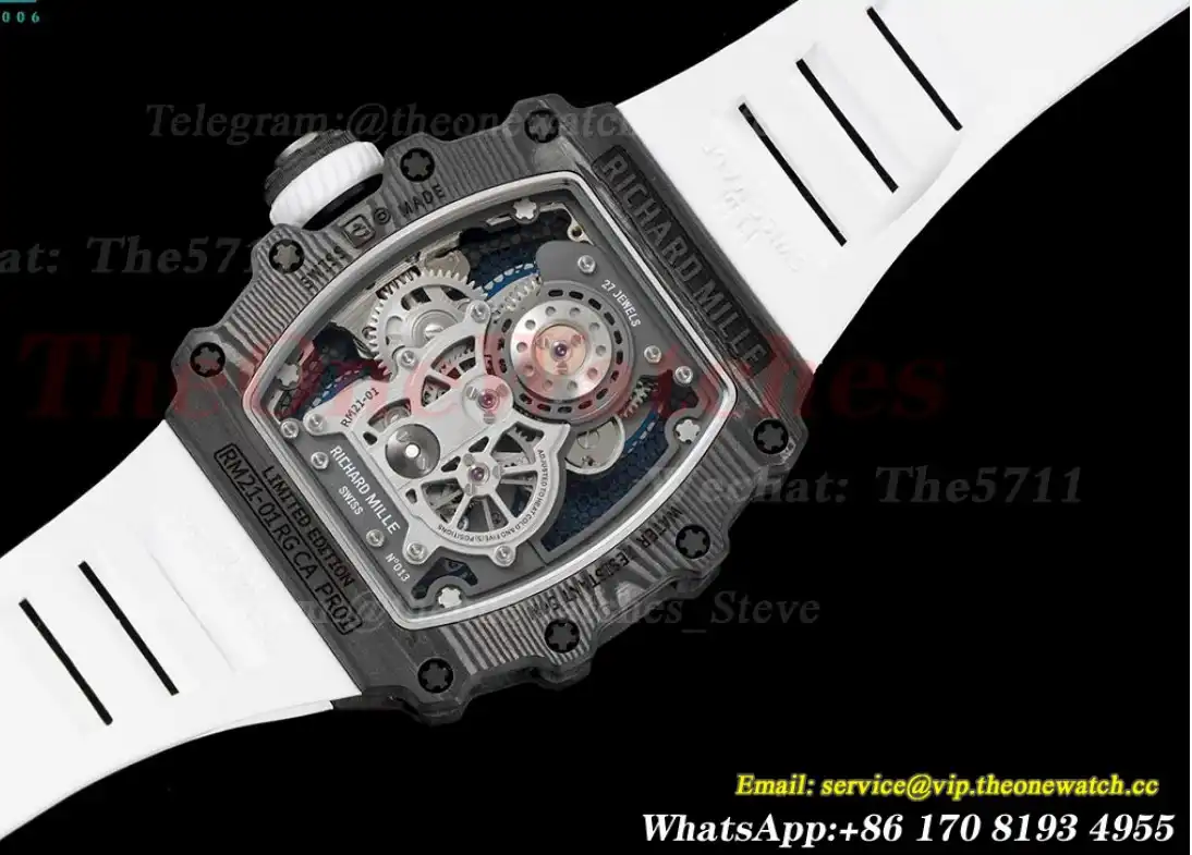 RM21-01 Tourbillon Transparent Skeleton Dial With White Rubber strap RMF