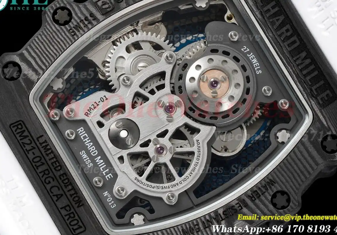 RM21-01 Tourbillon Transparent Skeleton Dial With White Rubber strap RMF