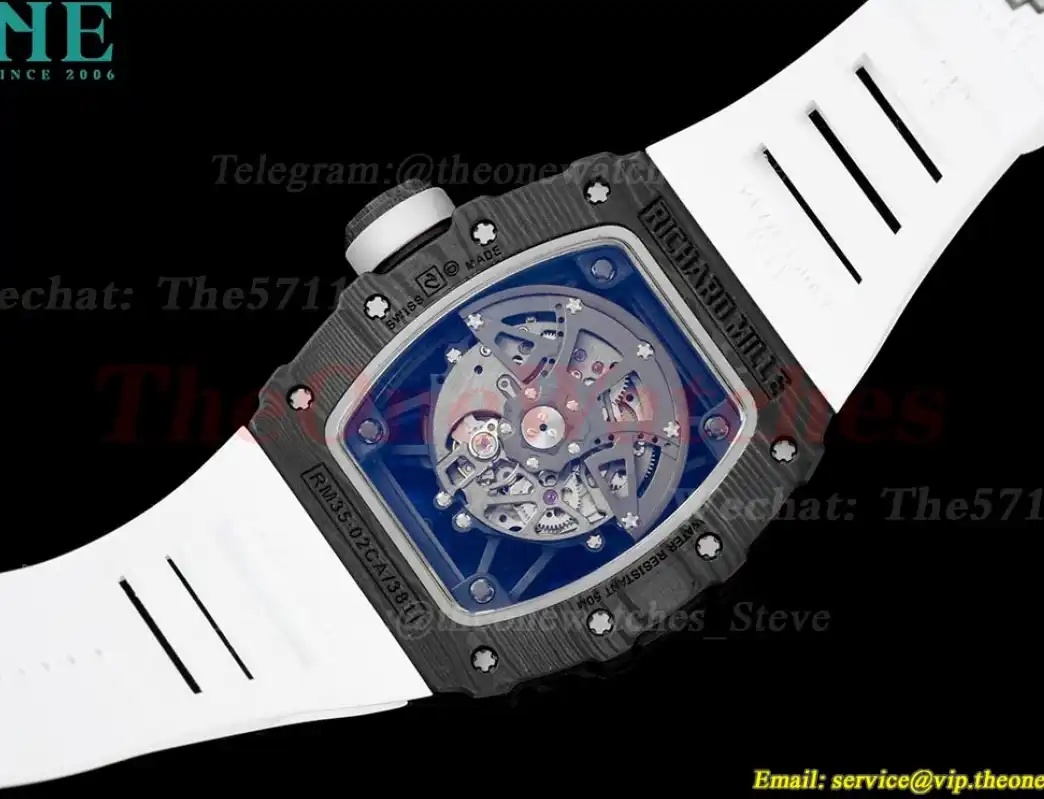 RM035-02 Carbon RU Skeleton Dial on White Strap ZF NH05