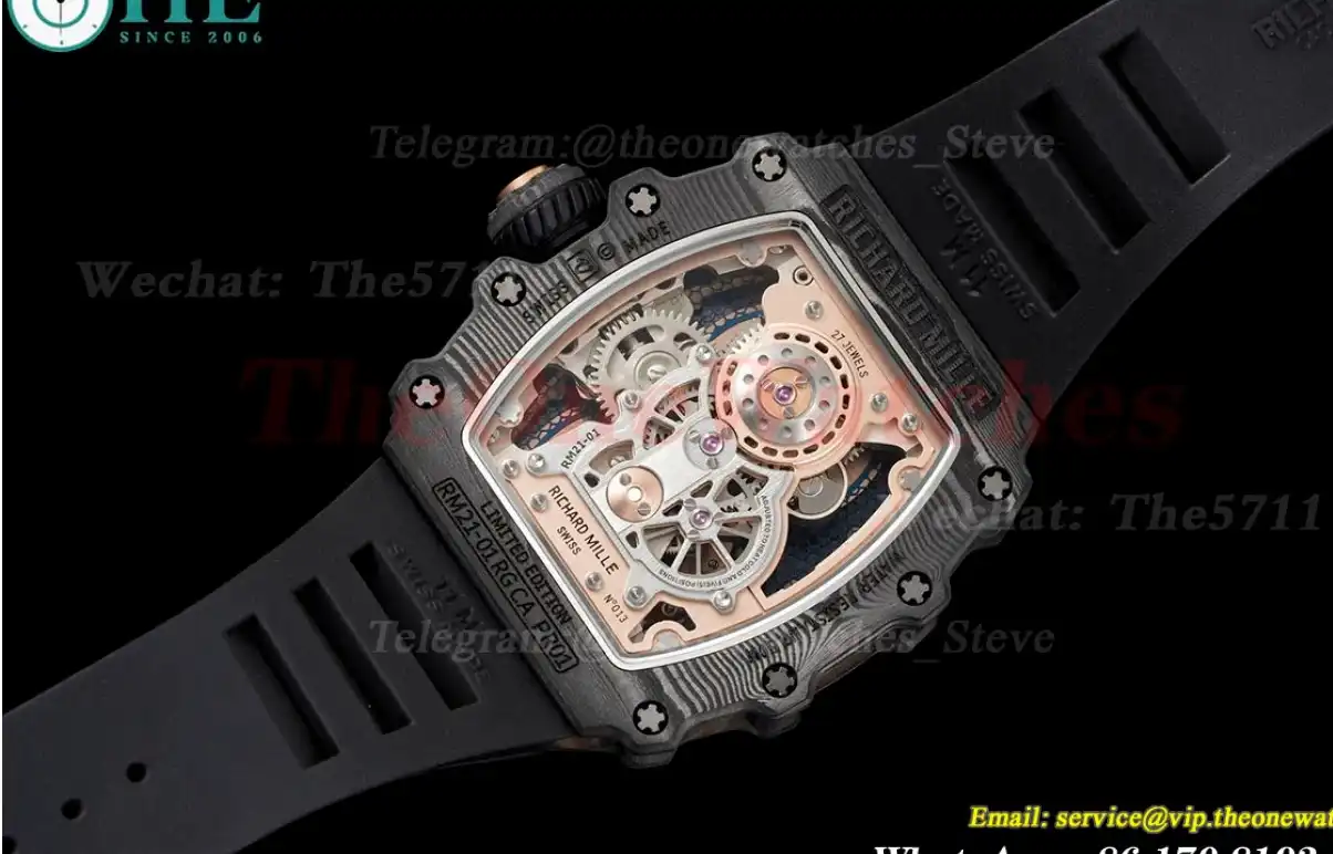 RM21-01 Tourbillon Transparent Skeleton Dial With Black Rubber strap RMF