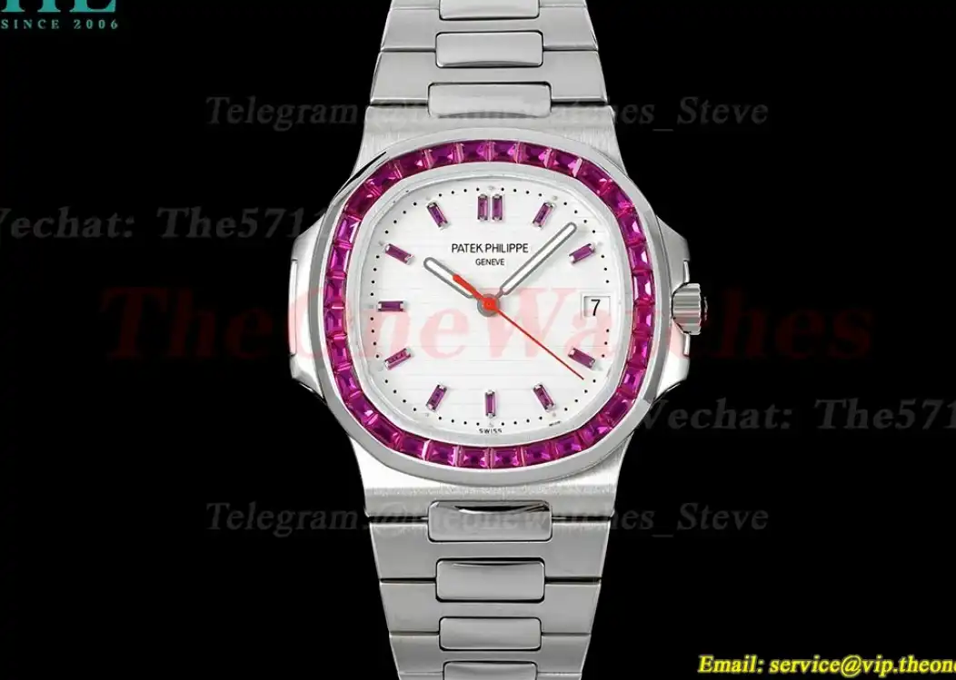 Nautilus 40mm 5711 White Dial Purple diamonds  SS SS GRF 324SC