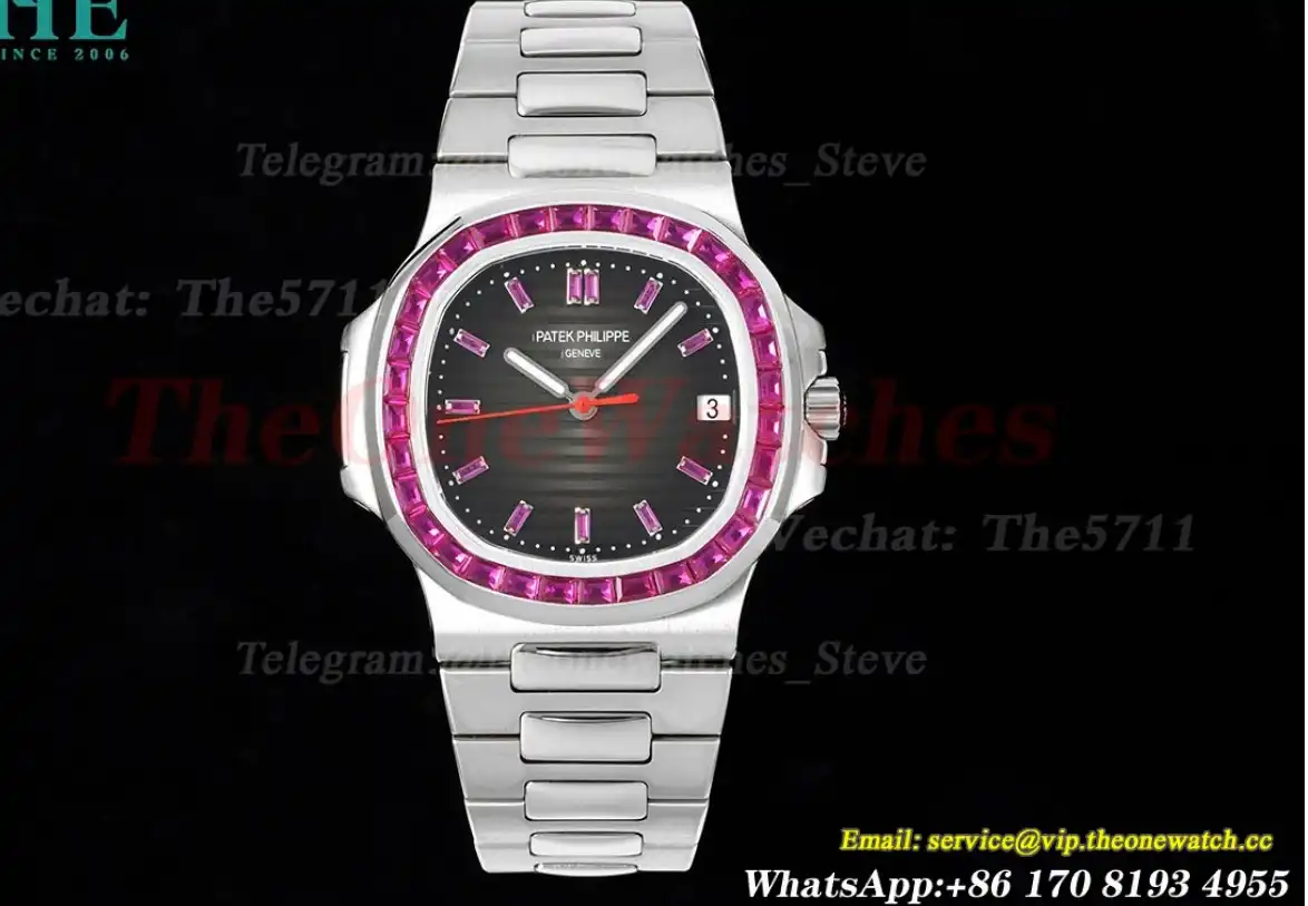 Nautilus 40mm 5711 Black Dial Purple diamonds  SS SS GRF 324SC