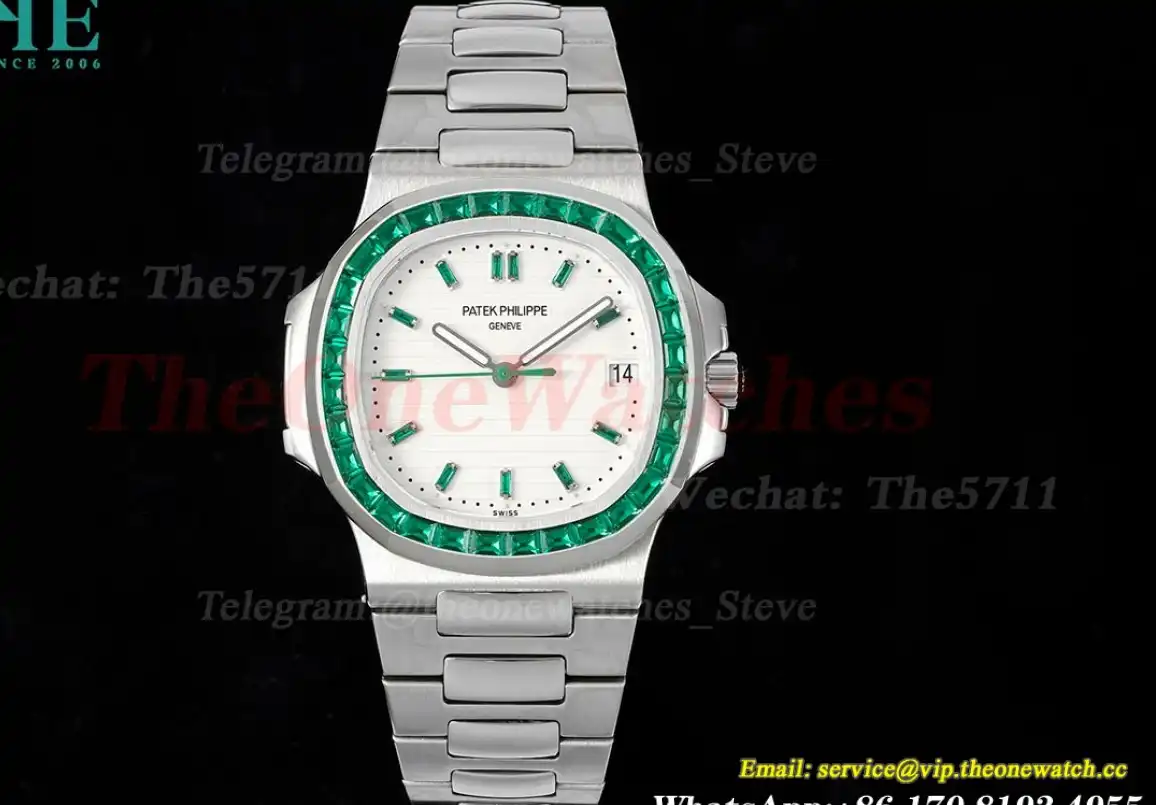 Nautilus 40mm 5711 White Dial Green diamonds  SS SS GRF 324SC