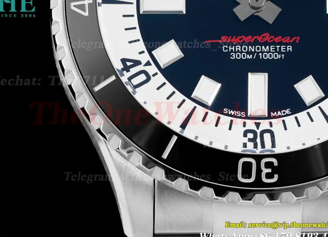 Superocean 44mm Black Bezel SS SS Black Dial SW200