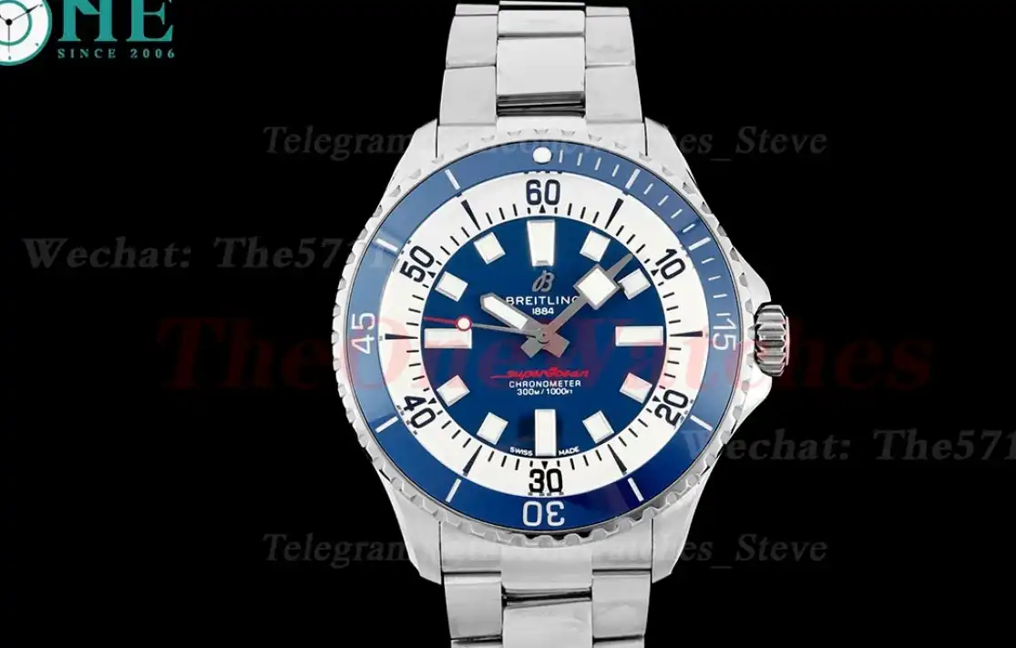 Superocean 44mm Blue Bezel SS SS Dark Blue Dial SW200