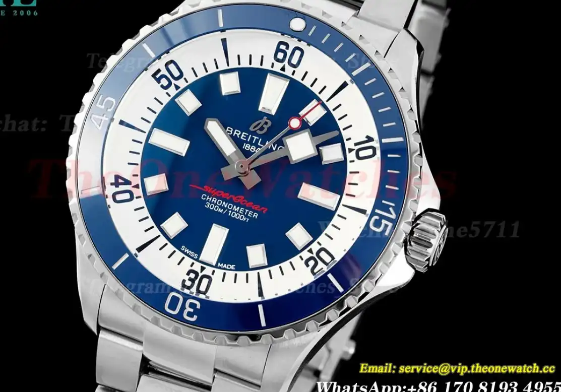 Superocean 44mm Blue Bezel SS SS Dark Blue Dial SW200