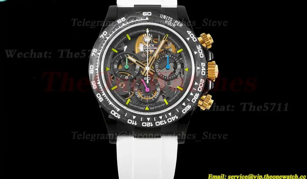 Daytona Blaken 40mm DLC RU Skeleton Dial on White Rubber N6F DD4130