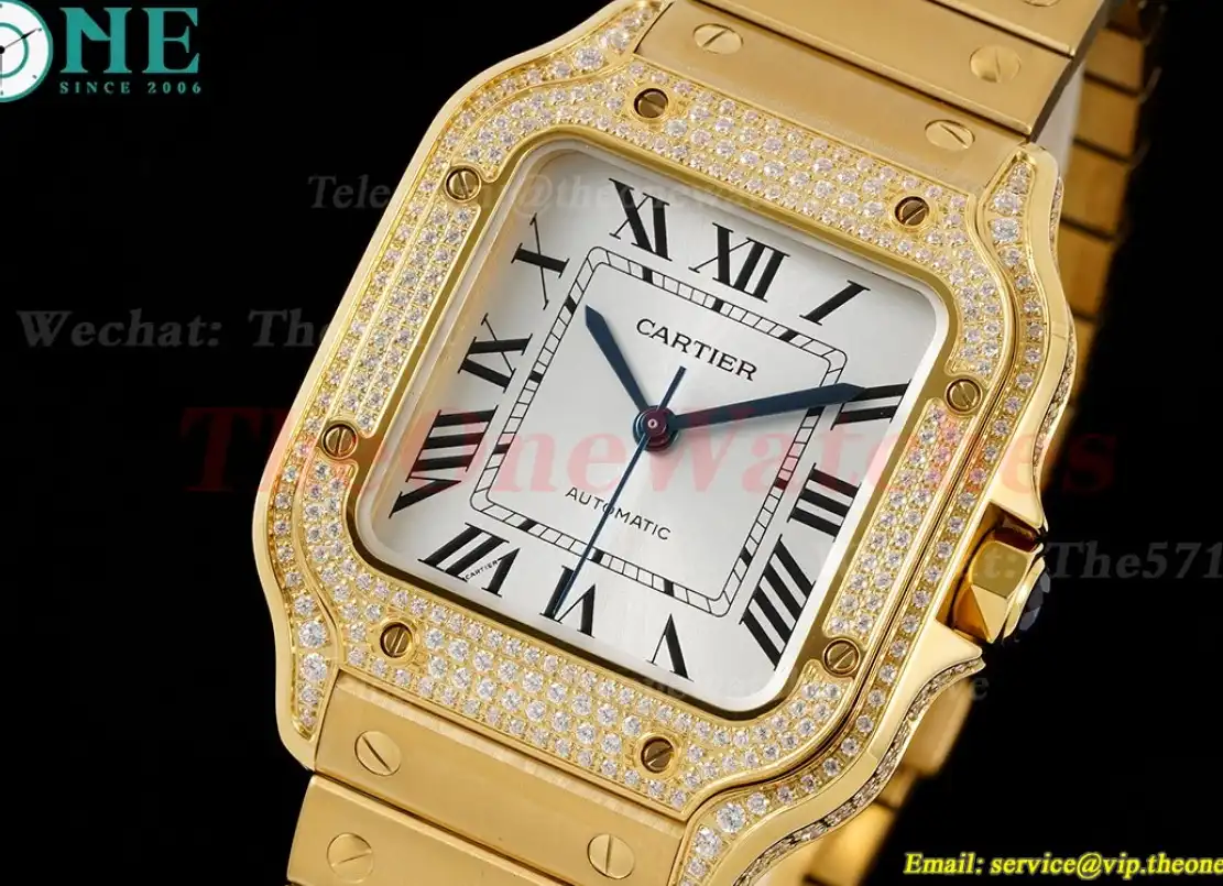 Santos De Cartier 35mm Full Dia YG YG White Dial BVF MY9019