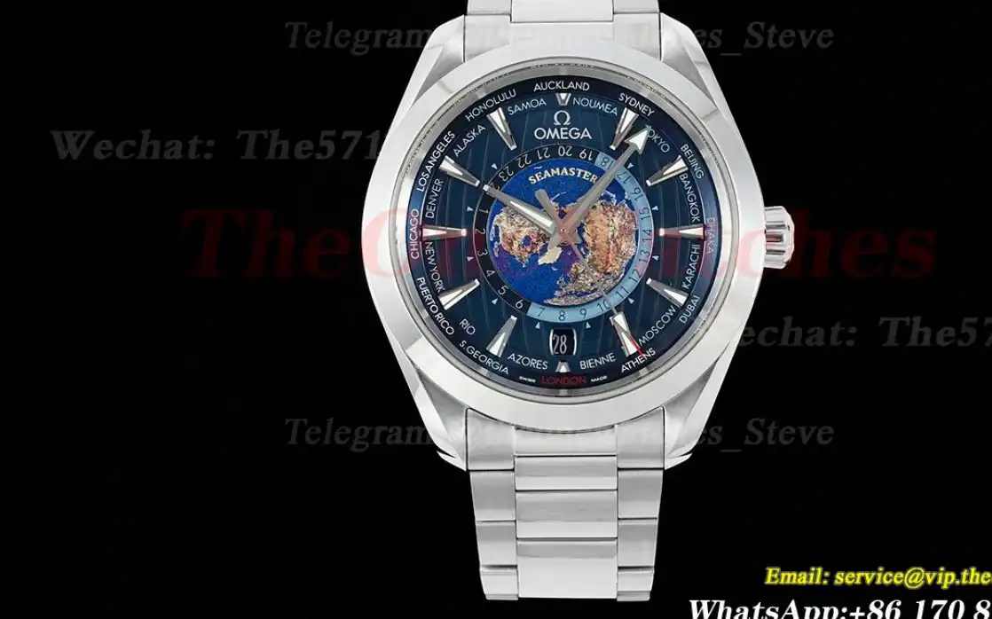 Aqua Terra 150M 43mm Worldtimer SS SS Blue Dial VSF A8938