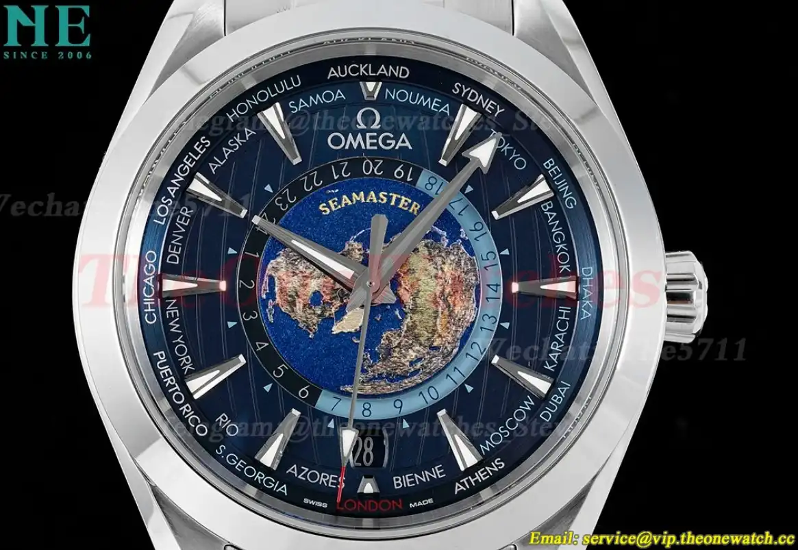 Aqua Terra 150M 43mm Worldtimer SS SS Blue Dial VSF A8938