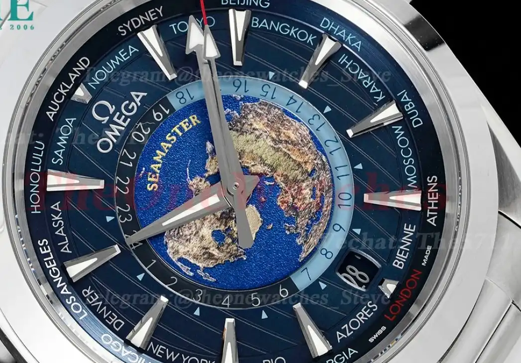 Aqua Terra 150M 43mm Worldtimer SS SS Blue Dial VSF A8938