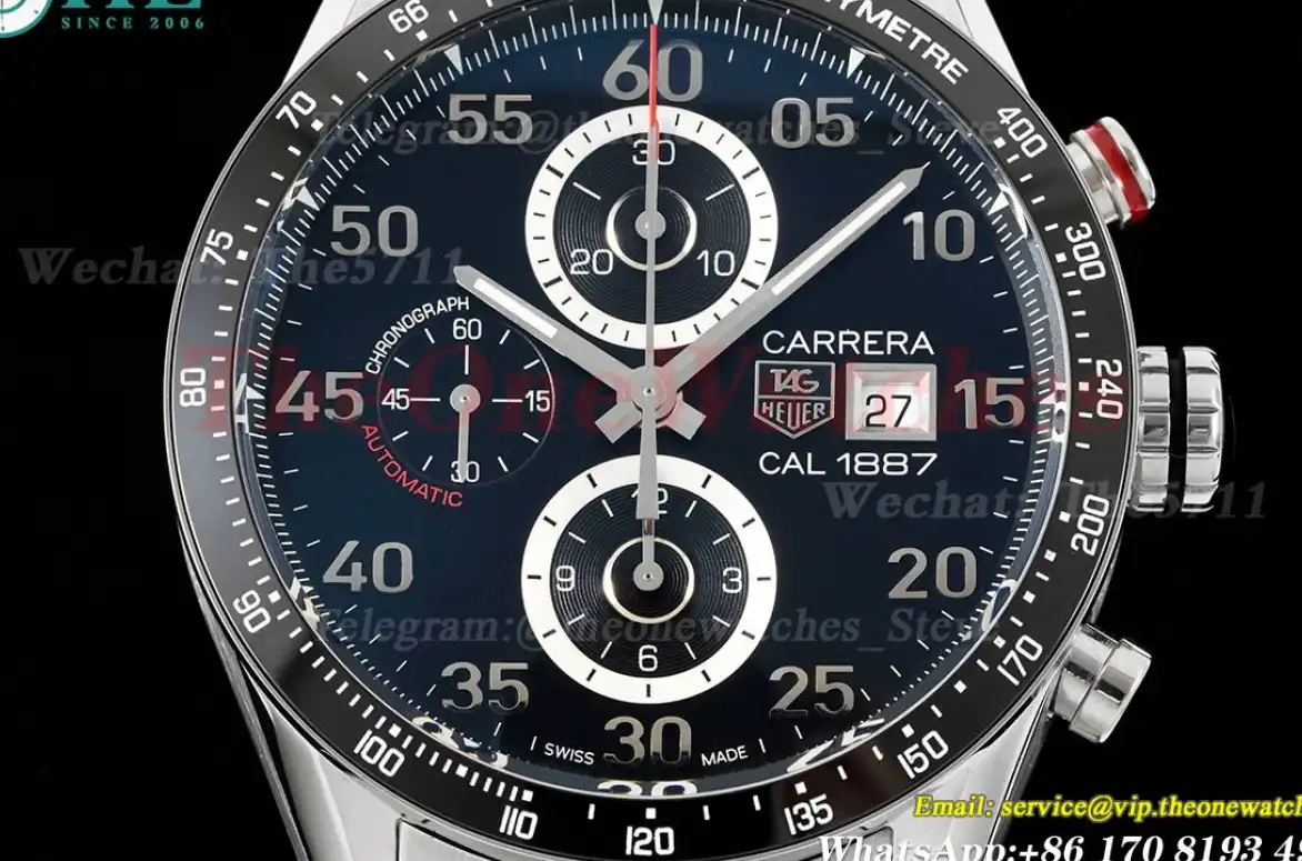 Carrera Heuer 43mm SS SS Black Num V6F A1887