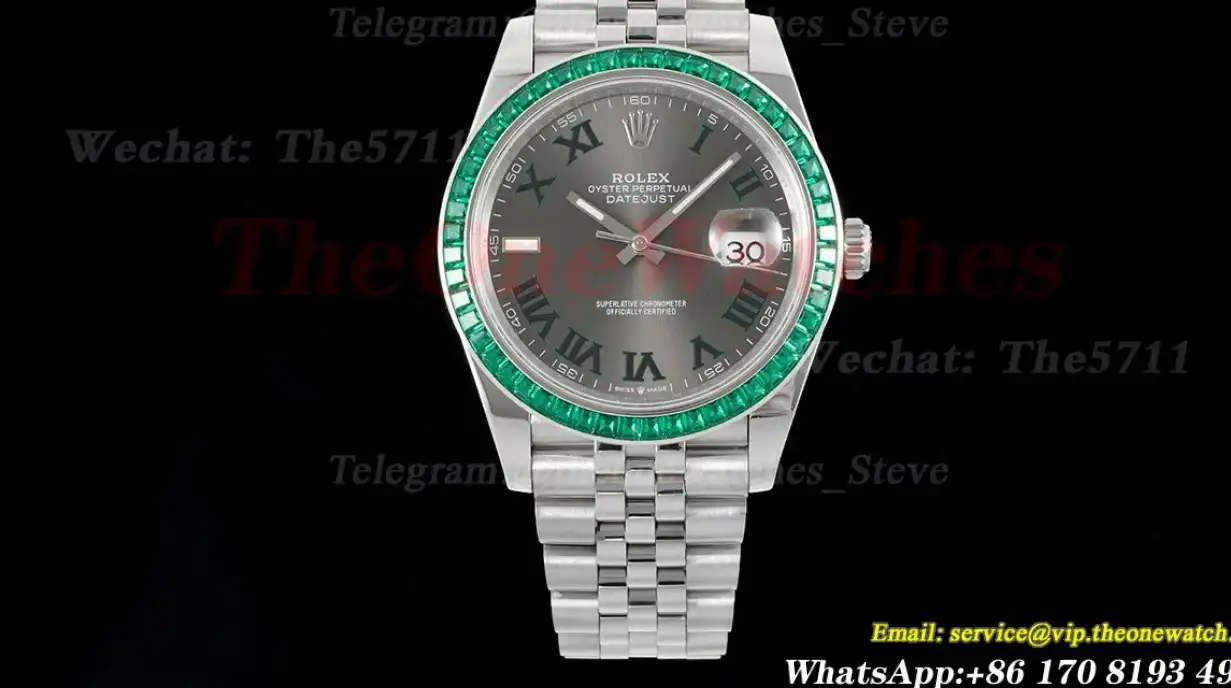 Datejust 41mm Gems bezel Grey Rmn SS SS Jubilee 904L DIW A3235