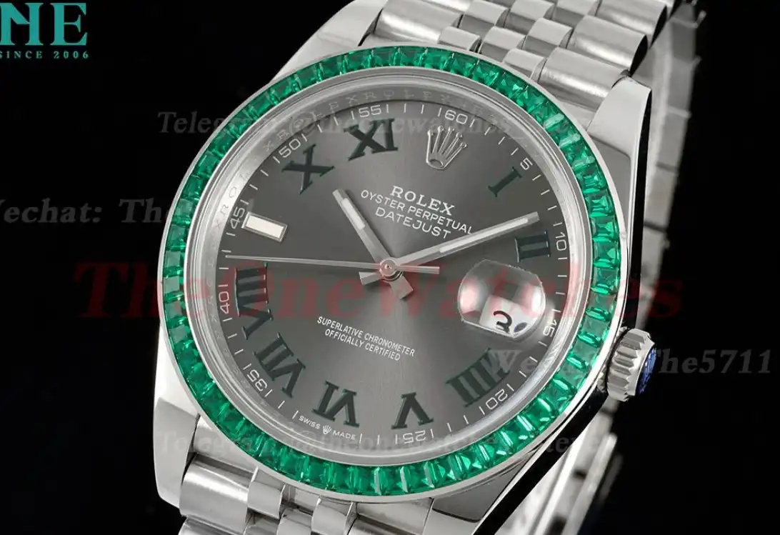 Datejust 41mm Gems bezel Grey Rmn SS SS Jubilee 904L DIW A3235