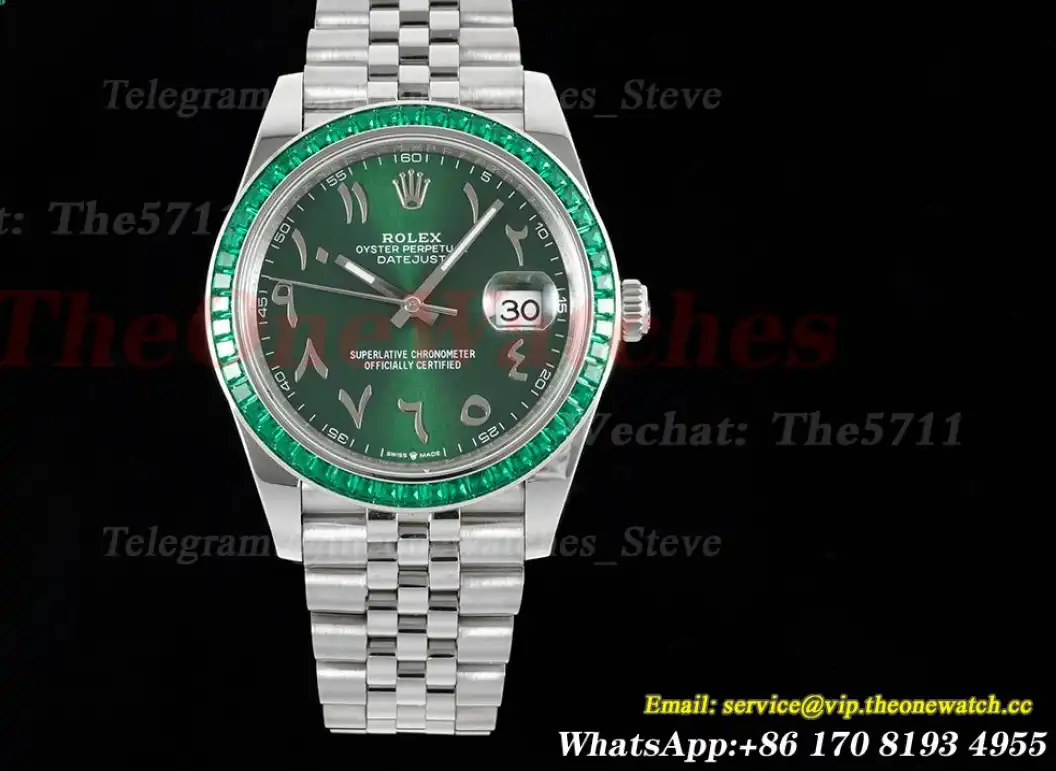 Datejust 41mm Gems bezel Green Arabic SS SS Jubilee 904L DIW A3235