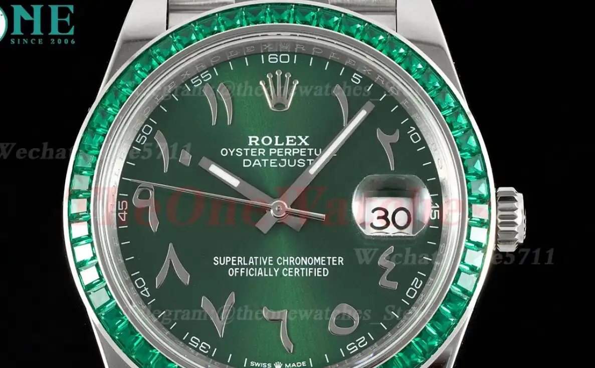 Datejust 41mm Gems bezel Green Arabic SS SS Jubilee 904L DIW A3235