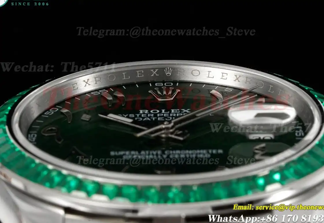 Datejust 41mm Gems bezel Green Arabic SS SS Jubilee 904L DIW A3235