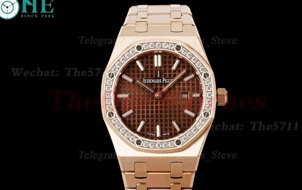 Royal Oak Ladies 67651 33mm Dia RG RG Brown ZF Swiss Qtz