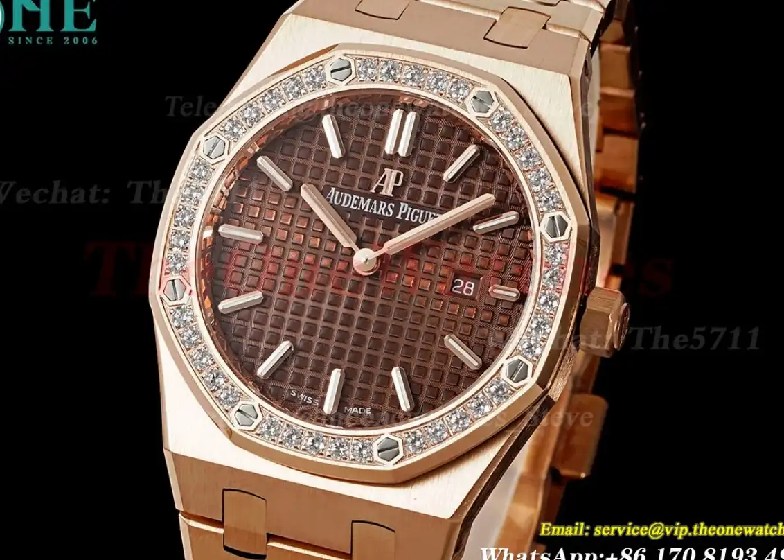 Royal Oak Ladies 67651 33mm Dia RG RG Brown ZF Swiss Qtz