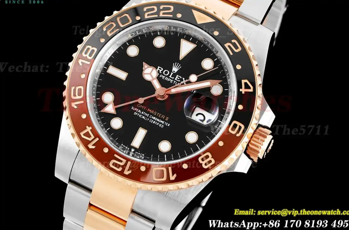 GMT II 126711 CHNR Rootbeer Oys 40mm SS RG Blk CLEAN DD3285 Super Clone