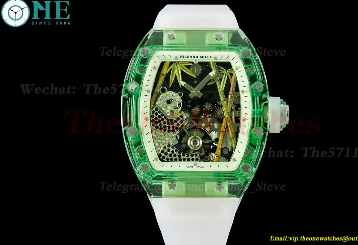 RM26-01 Green Transparent Skeleton dail with White Rubber strap RMSF Tourbillon