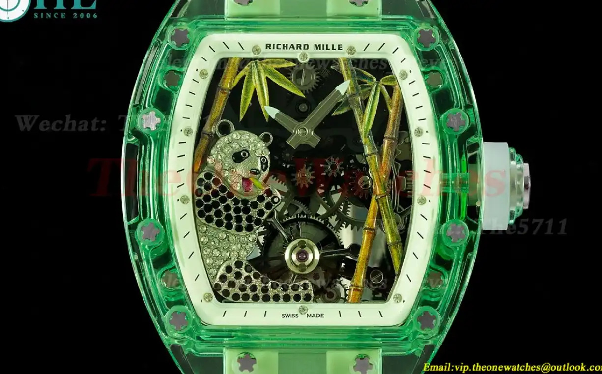 RM26-01 Green Transparent Skeleton dail with White Rubber strap RMSF Tourbillon