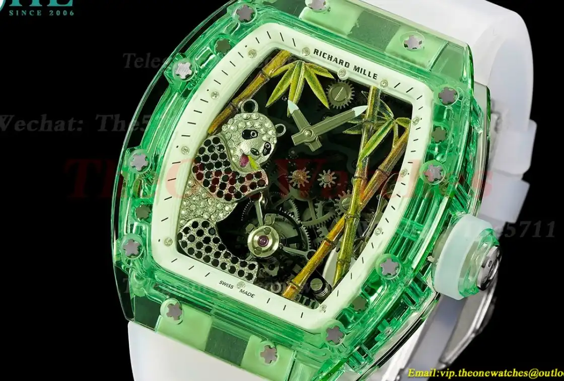 RM26-01 Green Transparent Skeleton dail with White Rubber strap RMSF Tourbillon