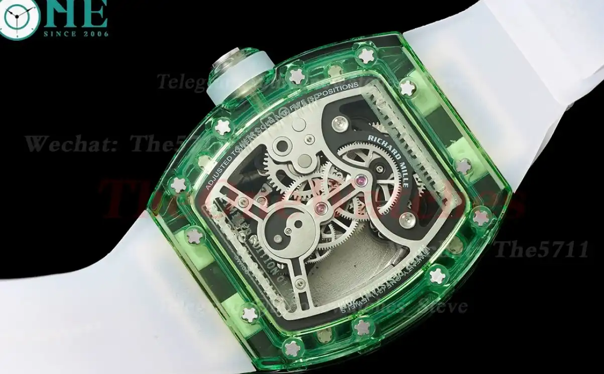 RM26-01 Green Transparent Skeleton dail with White Rubber strap RMSF Tourbillon